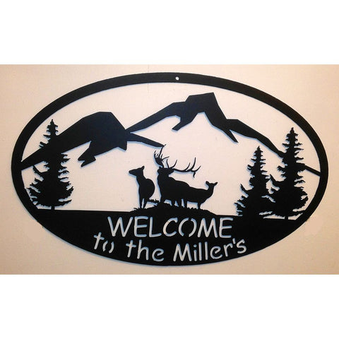 Custom Welcome Sign - Mountain and Elk